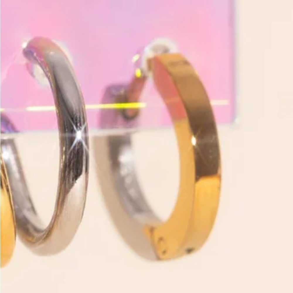 Oh Clem mixed metal huggie hoops - Picture 2 of 2